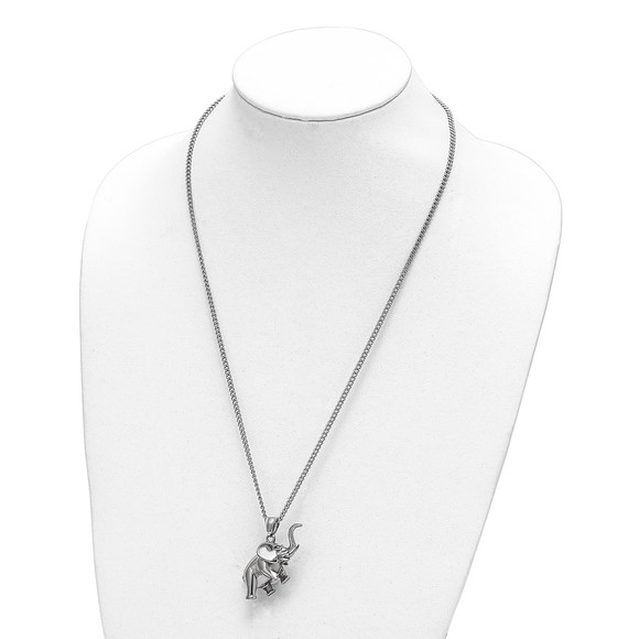 Stainless Steel Polished 3D Elephant Necklace Charm Pendant 24" Curb Chain - Picture 4 of 4